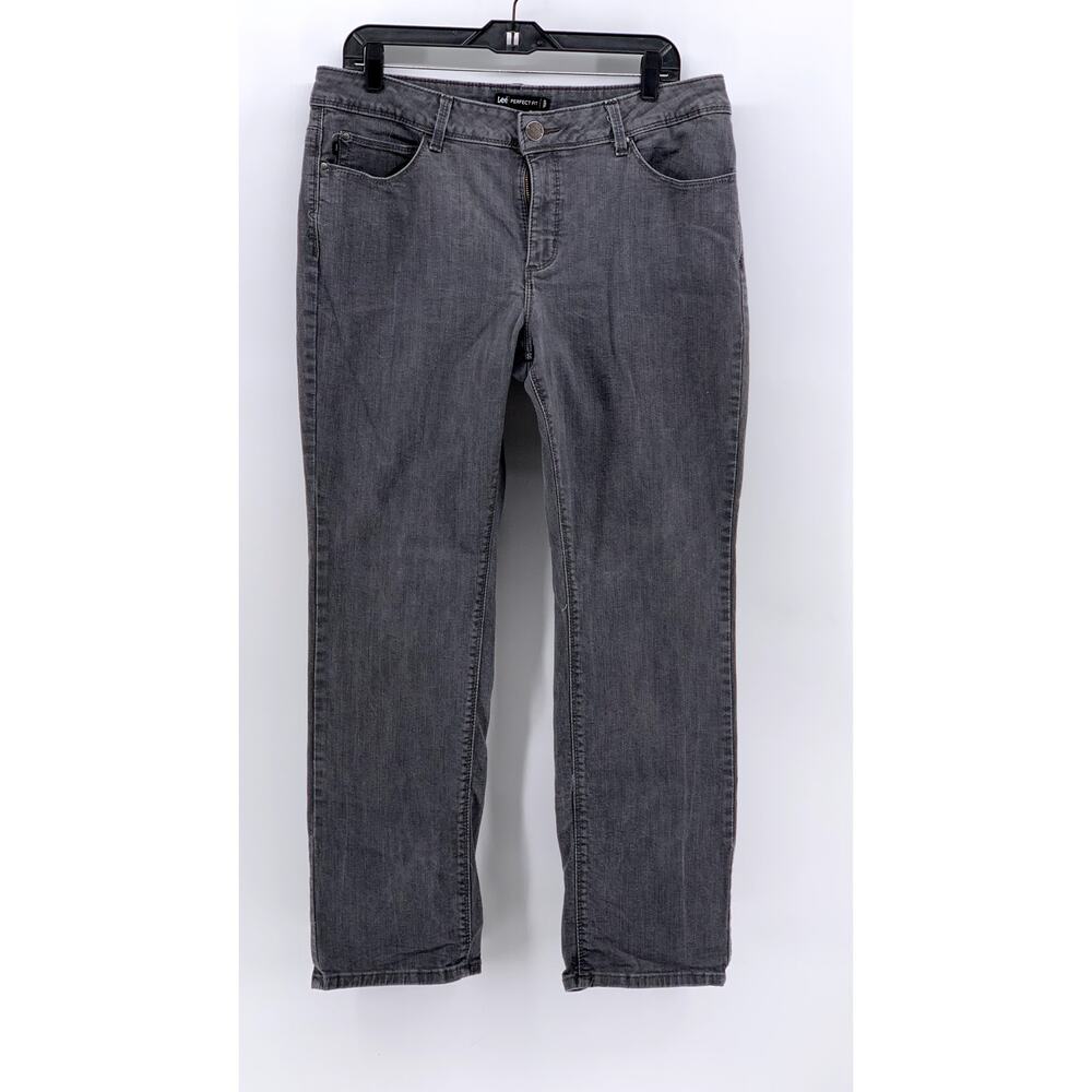 LEE Women's Charcoal Gray Perfect Fit Straight Leg Jeans SZ 12S